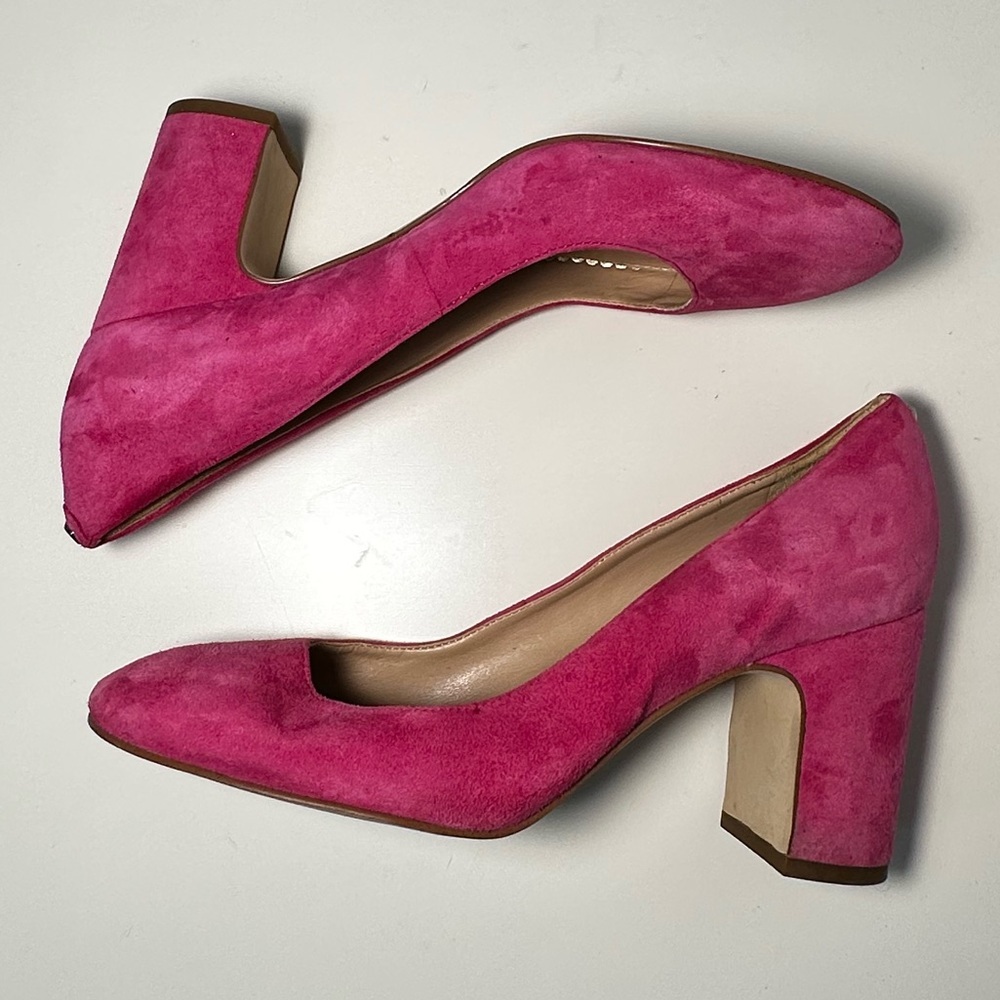 Sam Edelman Junie Pump Suede Size 7M Pointed Toe Block Heel Fuchsia